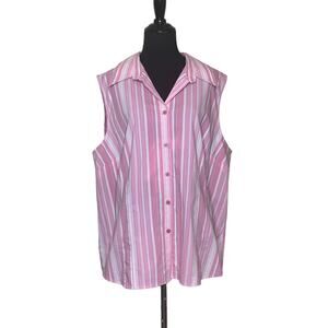 Fred David pink stripes stretch sleeveless buttoned blouse size 2X